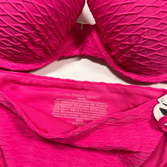 Victoria Secret 38DD L ICON Push Up Bikini Top Bottom Set Textured Pink - Picture 5 of 10